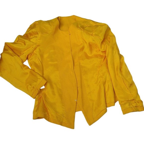 Vintage 80s Gilmor Womens 8 Blazer Button Floral Pocket Square Yellow Sunshine - Picture 5 of 12